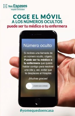 Imagen difundida por Son Espases en redes sociales para que los pacientes acepten llamadas de número oculto