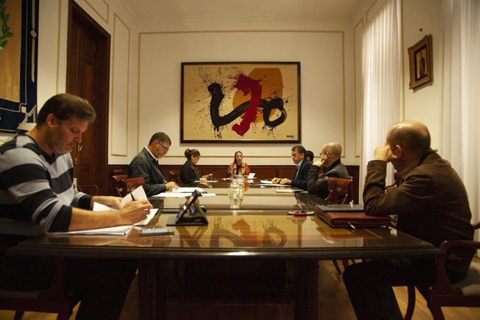 La alcaldesa de Santa Cruz de Tenerife, Patricia Hernández, se reúne con los portavoces municipales para explicar las medidas puestas en marcha por el coronavirus