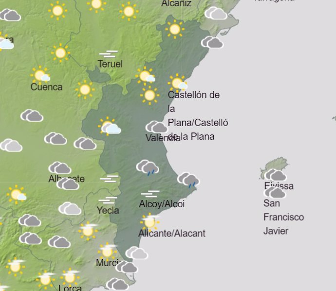 Predicción meteorológica para este jueves en la Comunitat Valenciana