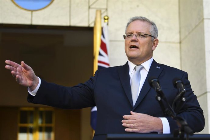 El primer ministro de Australia, Scott Morrison, comparece ante la prensa en Canberra