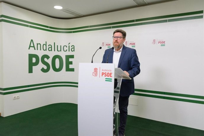 El portavoz adjunto del Grupo Parlamentario Socialista, Rodrigo Sánchez Haro, en rueda de prensa.