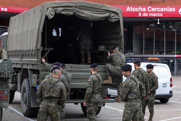 Militares españoles movilizados tras decretarse el estado de alarma a raíz de la crisis del coronavirus. 