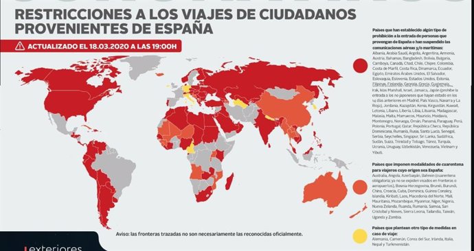 Países que impiden la entrada de españoles