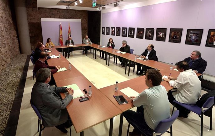 Reunión del Gobierno de Aragón con responsables institucionales de la provincia de Teruel para informarles de la situación generada por la pandemia del COVID-19.