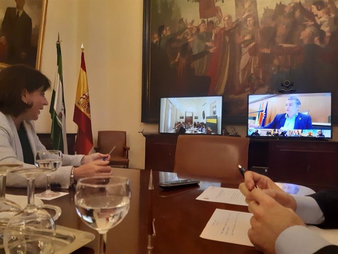 La delegada del Gobierno en Andalucía, Sandra García, en la reunión por videoconferencia del Comité de Coordinación de Seguridad por el coronavirus