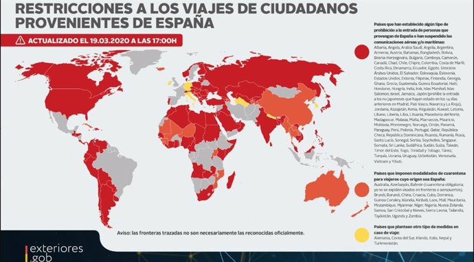 AMP.- Coronavirus.- Cien países prohíben la entrada de españoles o han suspendid