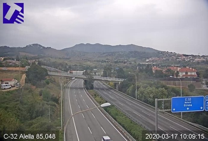 La C-32 a la altura de Alella (Barcelona), el 17 de marzo de 2020 a las 10.09 horas.