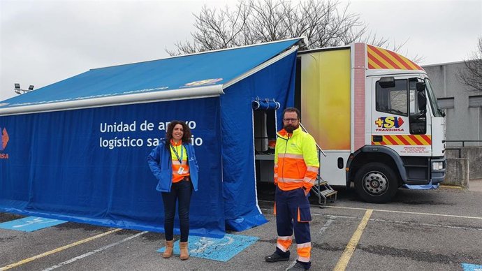Unidad de apoyo Loístico Sanitario de Trasinsa instalada en Cabueñes para hacer frente a la crisis del Coronavirus, el 20 de marzo de 2020.