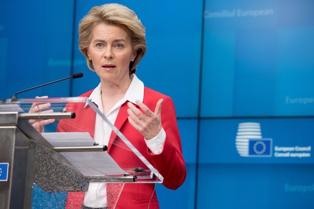 17 March 2020, Belgium, Brussels: European Commission President Ursula von der Leyen . Photo: Etienne Ansotte/European Commission/dpa - ATTENTION: editorial use only and only if the credit mentioned above is referenced in full