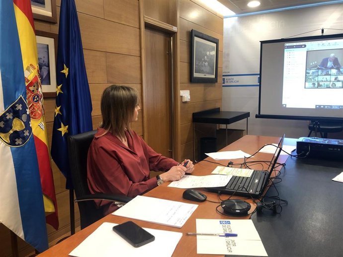 La conselleira de Política Social, Fabiola García, en la videoconferencia con las CCAA y Pablo Iglesias