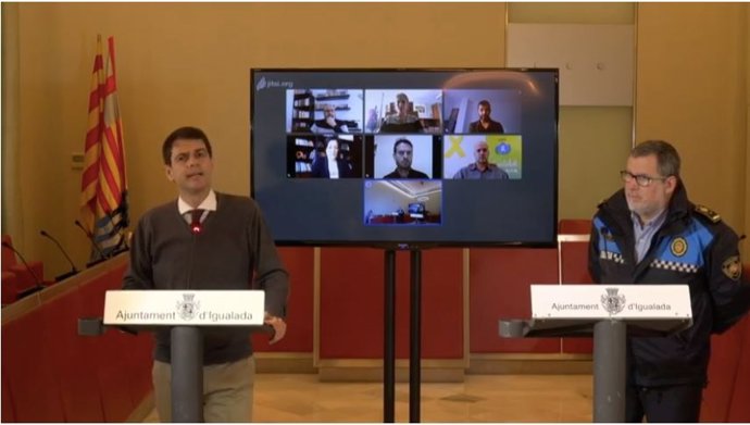 El alcalde de Igualada, Marc Castells, en rueda de prensa telemática
