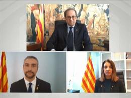 El presidente de la Generalitat, Quim Torra; el nuevo conseller de Acción Exterior, Bernat Solé, y la consellera de Presidencia, Meritxell Budó