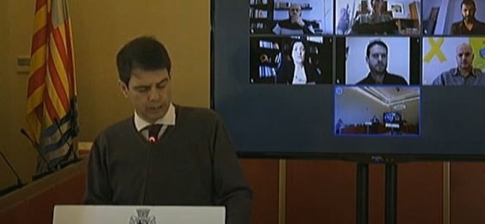 El alcalde de Igualada, Marc Castells, en rueda de prensa telemática