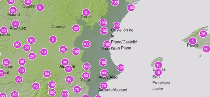Probabilidad de precipitaciones en la Comunitat Valenciana