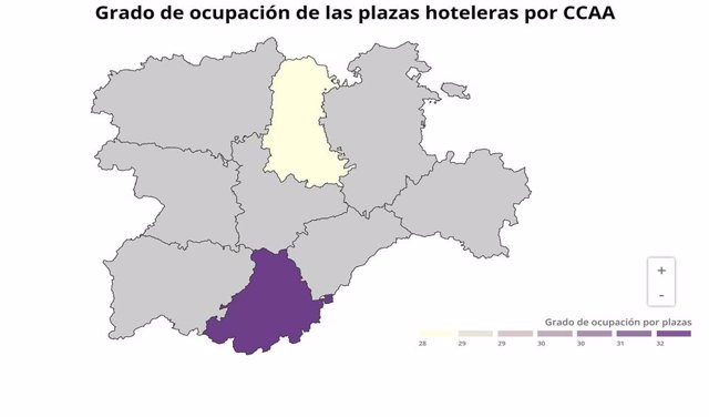 Gráfico de elaboración propia sobre la evolución de la ocupación por plazas en los hoteles de CyL en febrero
