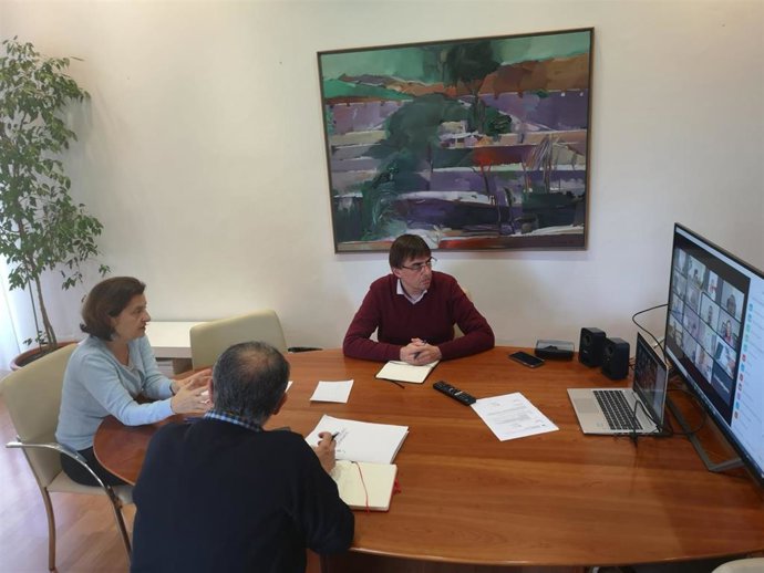 La consellera de Asuntos Sociales y Deportes, Fina Santiago,  en la mesa de seguimiento de asuntos sociales del COVID-19.