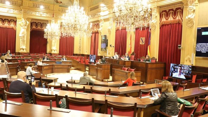 Reunión de la Diputación Permanente en el salón de plenos para la comparecencia de Francina Armengol sobre el Covid-19.