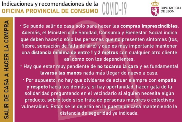 Uno de los consejos que ha puesto en marcha la Diputación de León ante el estado de alarma para prevenir el contagio del covid-19.