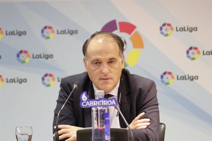 Javier Tebas, presidente de la Liga en rueda de prensa tras una asamblea de La Liga
