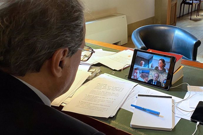 Videoconferencia del presidente Quim Torra con los presidentes de cámaras de comercio catalanas