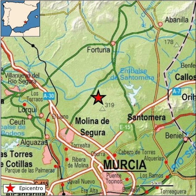 Epicentro del terremoto, en el mapa