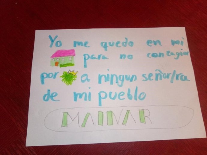 Uno de los dibujos que han llegado al Ayuntamiento de Mainar con motivo del coronavirus