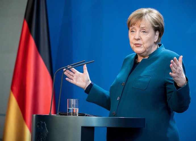 22 March 2020, Berlin: German Chancellor Angela Merkel speaks during a press statement after a telephone conference with the German Minister-Presidents on further measures against the spread of the coronavirus (COVID-19) pandemic. Photo: Michael Kappele