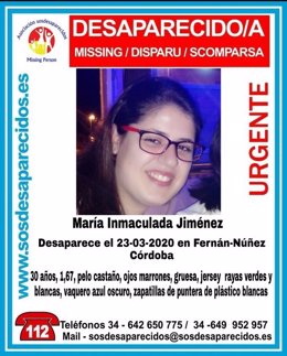 Cartel alertando de la desaparición de María Inmaculada Jiménez