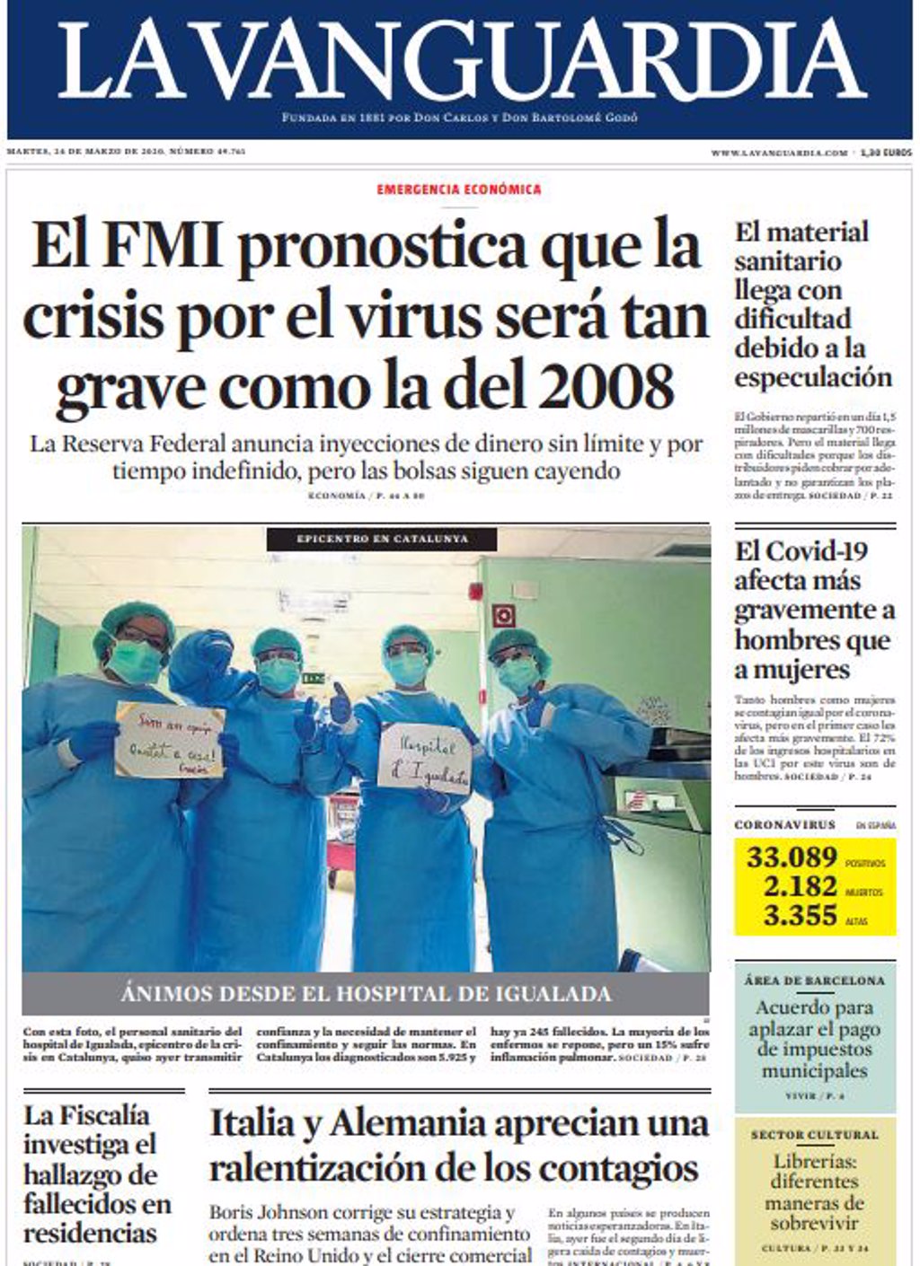 Las Portadas De Los Periódicos Del Martes 24 De Marzo De 2020