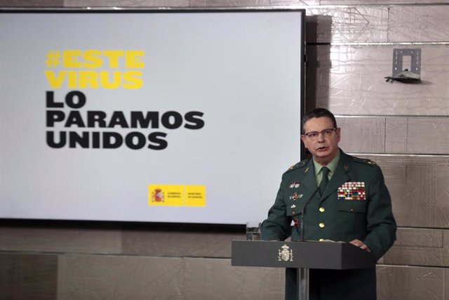 El teniente general, Laurentino Ceña, interviene en la comparecencia en Moncloa