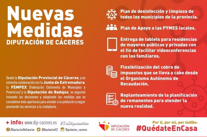 Nuevas medidas de la Diputación de Cáceres ante la crisis sanitaria