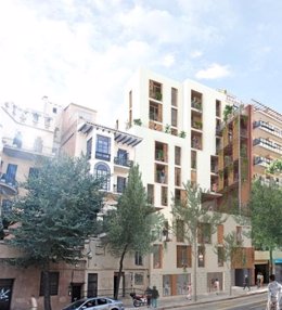 El edificio de vivienda pública en la avenida Vallcarca de Barcelona, que tendrá 14 pisos de "alquiler asequible".