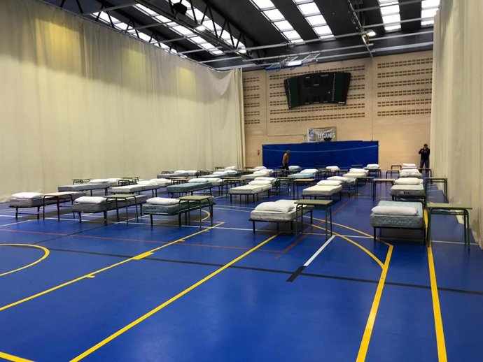 Hospital de campaña habilitado por el Ayuntamiento de Leganés para el Hospital Severo Ochoa.