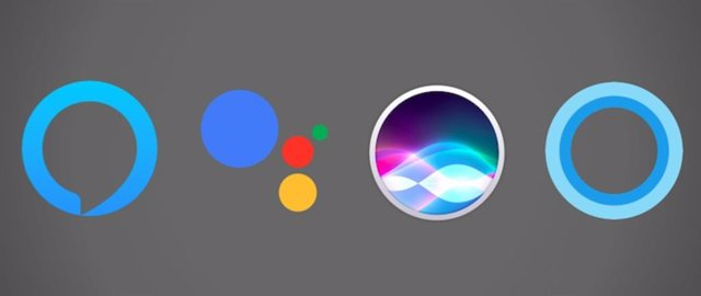 Logos de Siri, Cortana, Google Assistant y Alexa