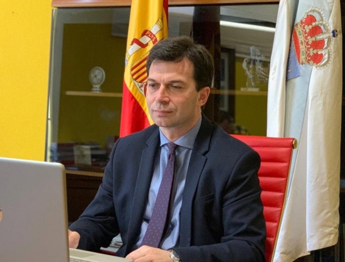 El secretario xeral del PSdeG, Gonzalo Caballero, pariticipa en la reunión por videoconferencia con Alberto Núñez Feijóo y el resto de líderes políticos de Galicia
