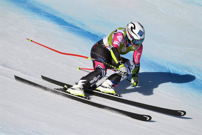 La esquiadora Tina Weirather durante el supergigante de las Finales de la Copa del Mundo 2018-2019 de Grandvalira