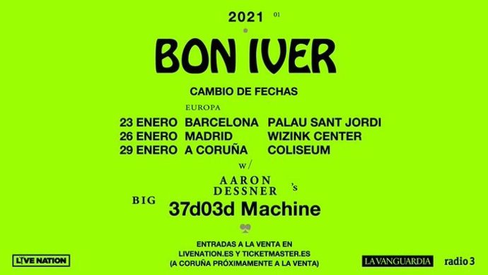 Cartel de conciertos de Bon Iver en España