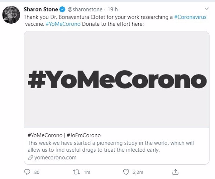 Tuit de Sharon Stone en referencia a la campaña #YoMeCorono