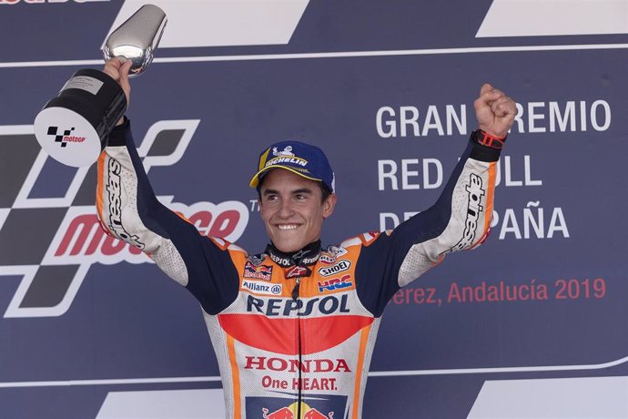 Marc Márquez celebra su victoria en el GP España 2019