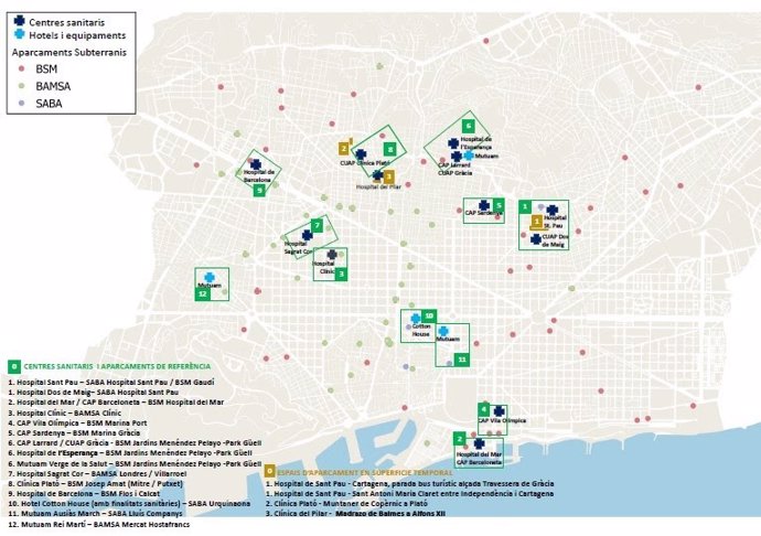 Les zones d'aparcament habilitades per al personal sanitari de centres mdics de Barcelona