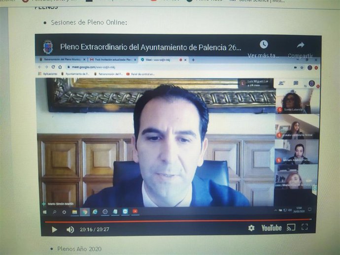 Captura del Pleno celebrado telemáticamente en el Ayuntamiento de Palencia.