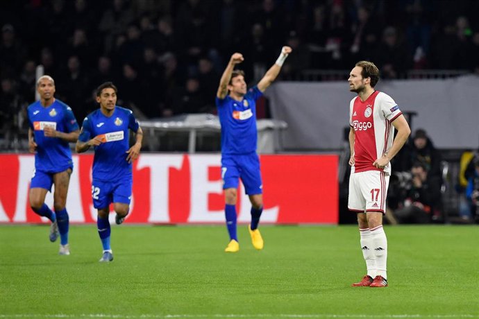 Jaime Mata celebra su gol ante el Ajax en la vuelta de los dieciseisavos de final de la Liga Europa 2019-2020