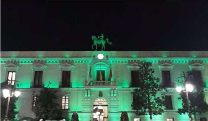El Ayuntamiento se ilumina de verde en homenaje a los sanitarios