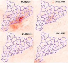 Mapa de la contaminació a Catalunya des que es va decretar l'estat d'alarma per la pandmia de coronavirus