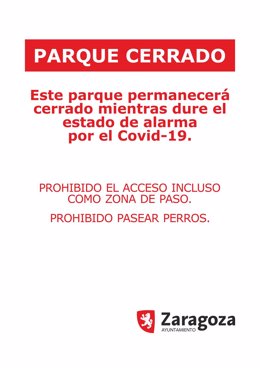 Cartel de cierre de los parques de Zaragoza