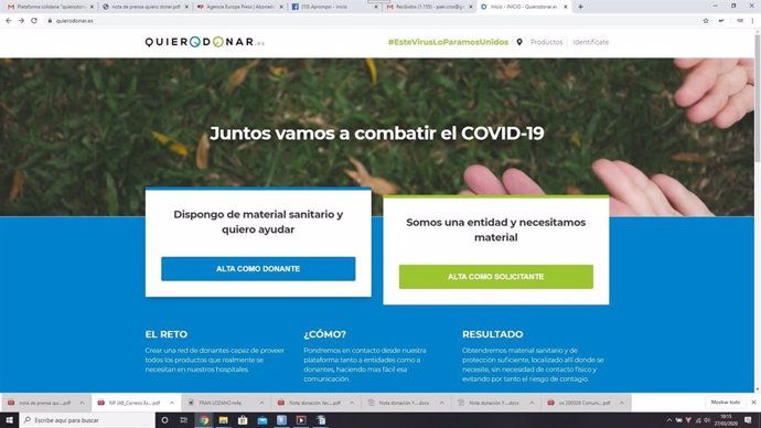 Pantalla de acceso al portal 'quierodonar.Es'