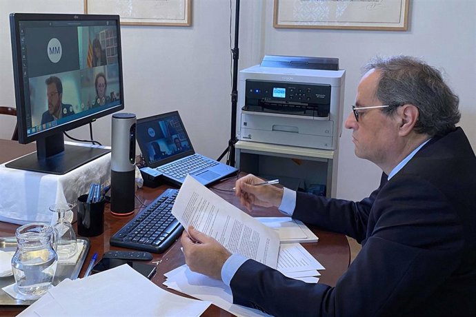 El presidente del Govern, Quim Torra, en la reunión telemática del Consell Executiu.