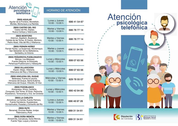 Díptico del servicio de atención psicológica telefónica de la Diputación de Córdoba