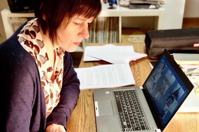 La portavoz nacional del BNG, Ana Pontón, en videoconferencia con la CIG por la crisis del covid-19
