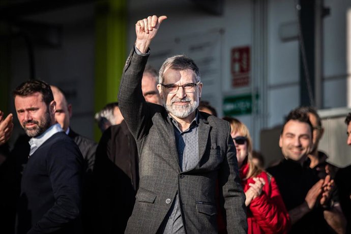 El presidente de mnium Cultural, Jordi Cuixart, llega a la empresa Aranow, de la que es presidente y fundador, procedente de la prisión barcelonesa de Lledoners. En Barcelona (Catalunya, España), a 13 de febrero de 2020.